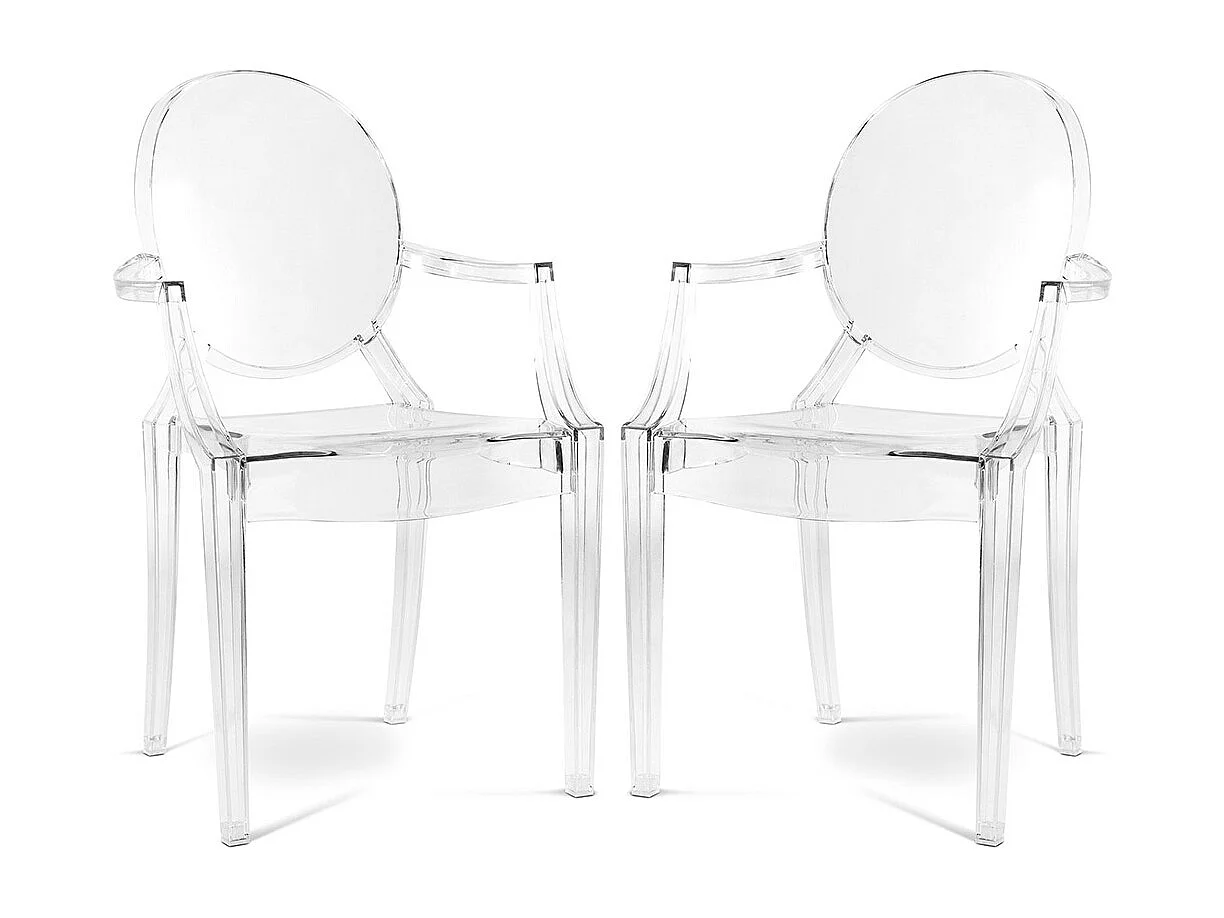 Set aus 2 transparenten Esszimmerstühlen - Armlehnen-Design - Louis XIV