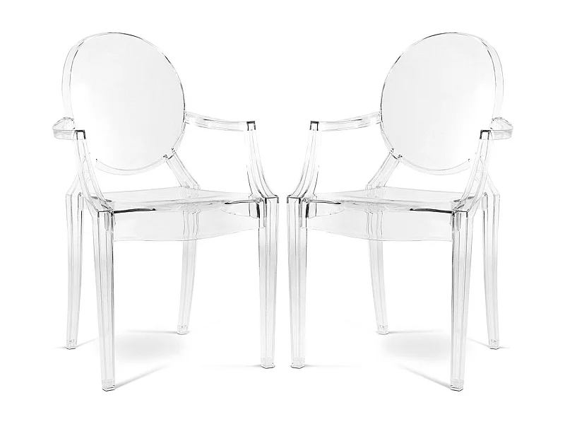 Set aus 2 transparenten Esszimmerstühlen - Armlehnen-Design - Louis XIV