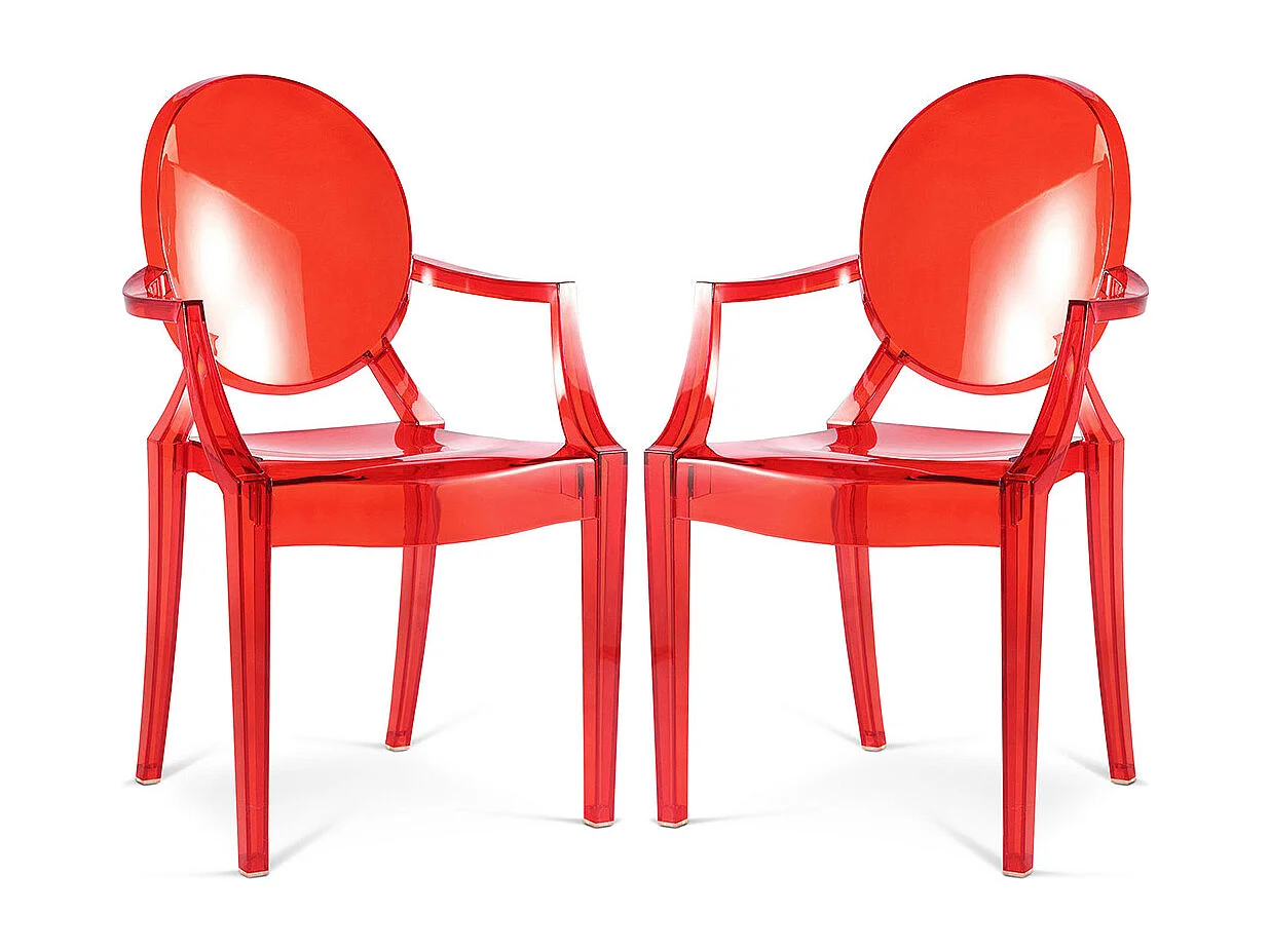 Set aus 2 transparenten Esszimmerstühlen - Armlehnen-Design - Louis XIV