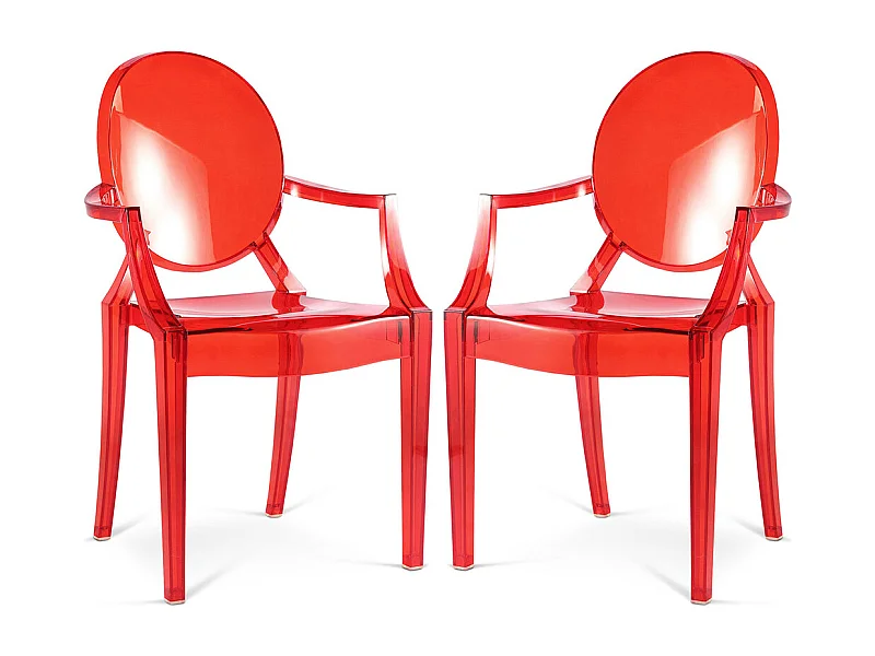 Set aus 2 transparenten Esszimmerstühlen - Armlehnen-Design - Louis XIV