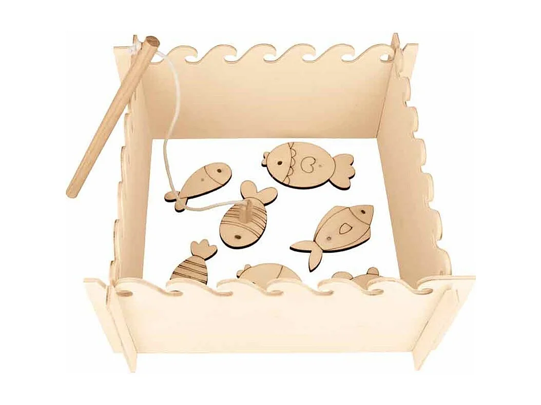 Jeu de pêche aux poissons en bois - 26 x 26 x 12 cm