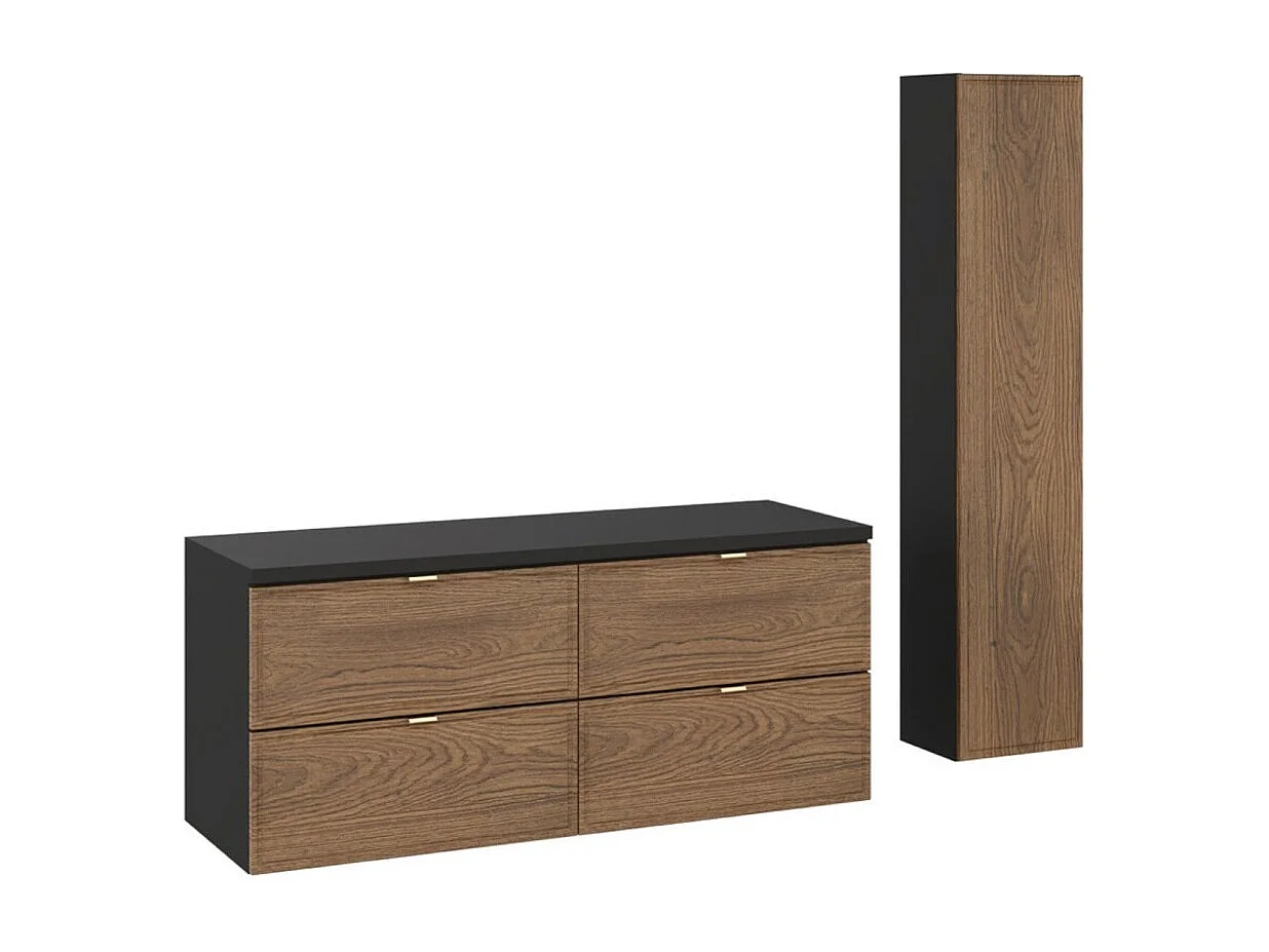 Ensemble SAVIA : meubels onder wastafel 120cm + wastafelblad + opbergkolom