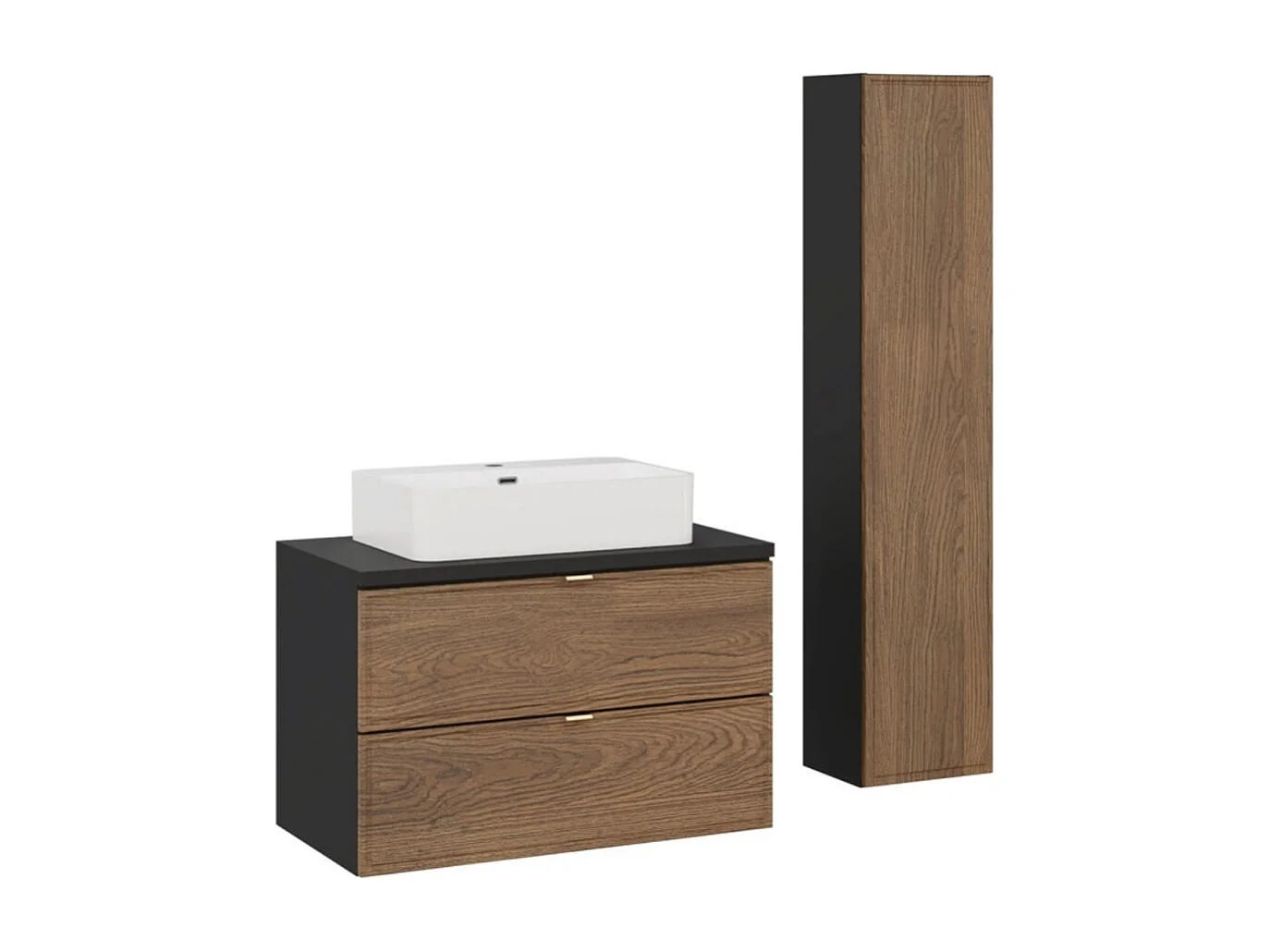 Ensemble SAVIA : meuble sous vasque 80cm + vasque blanche à poser + colonne de rangement