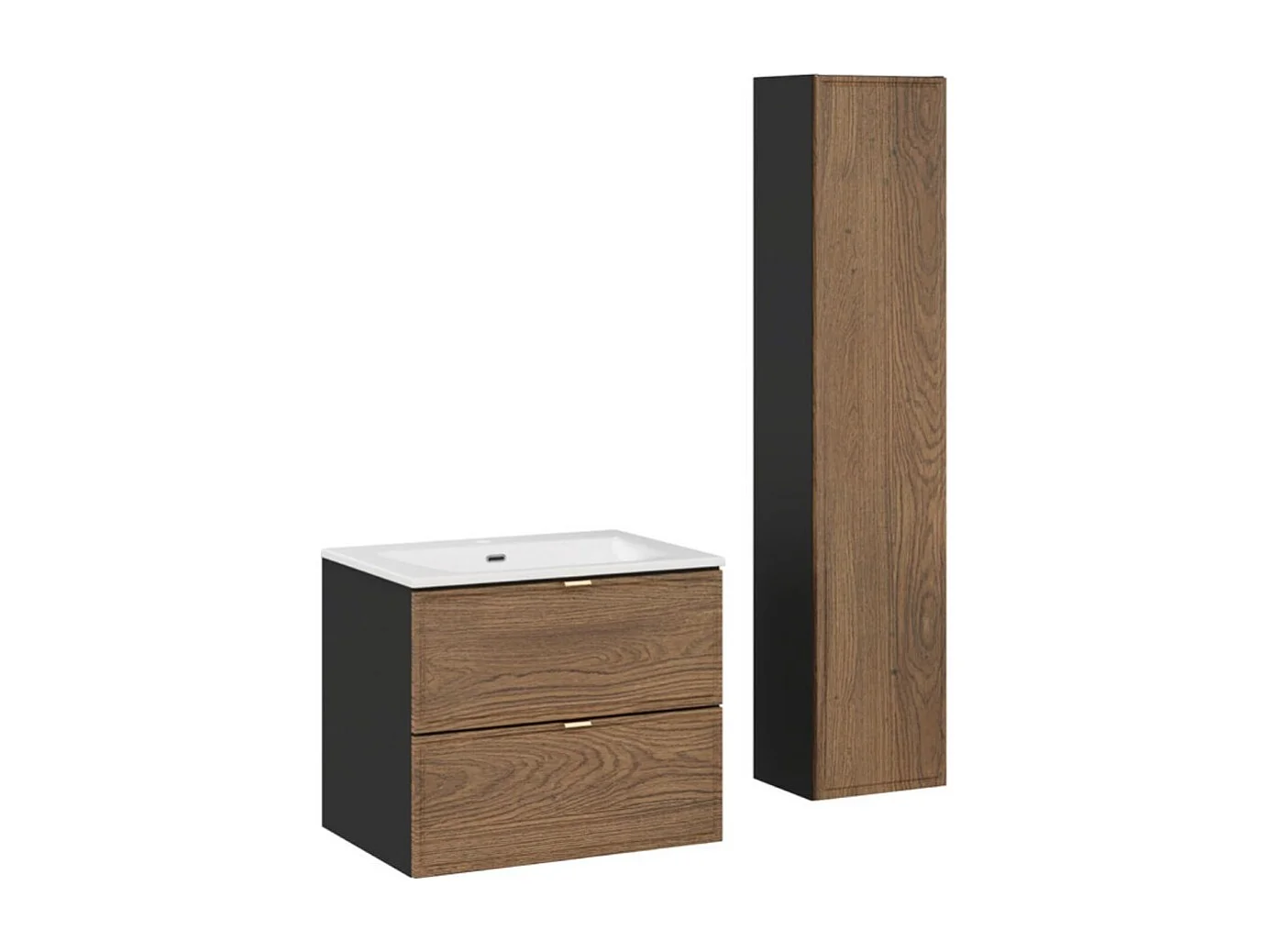 Ensemble SAVIA : meuble sous vasque 60cm + vasque à encastrer blanche + colonne de rangement