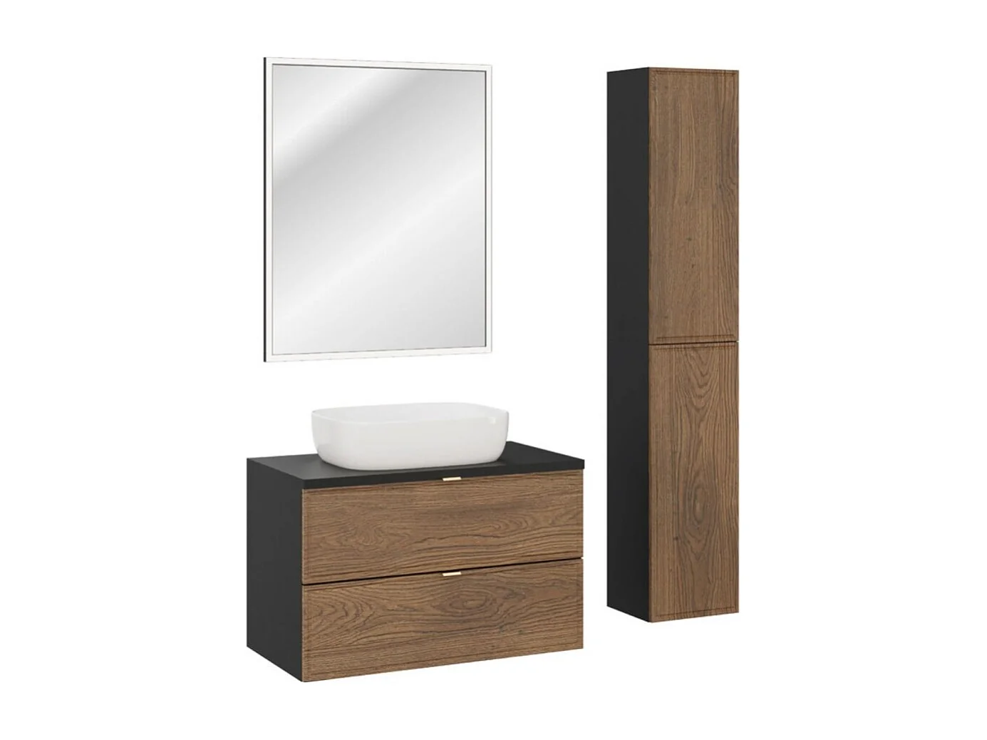 Ensemble SAVIA : meuble sous vasque 80cm + vasque à poser blanche + miroir LED + meubles de rangement