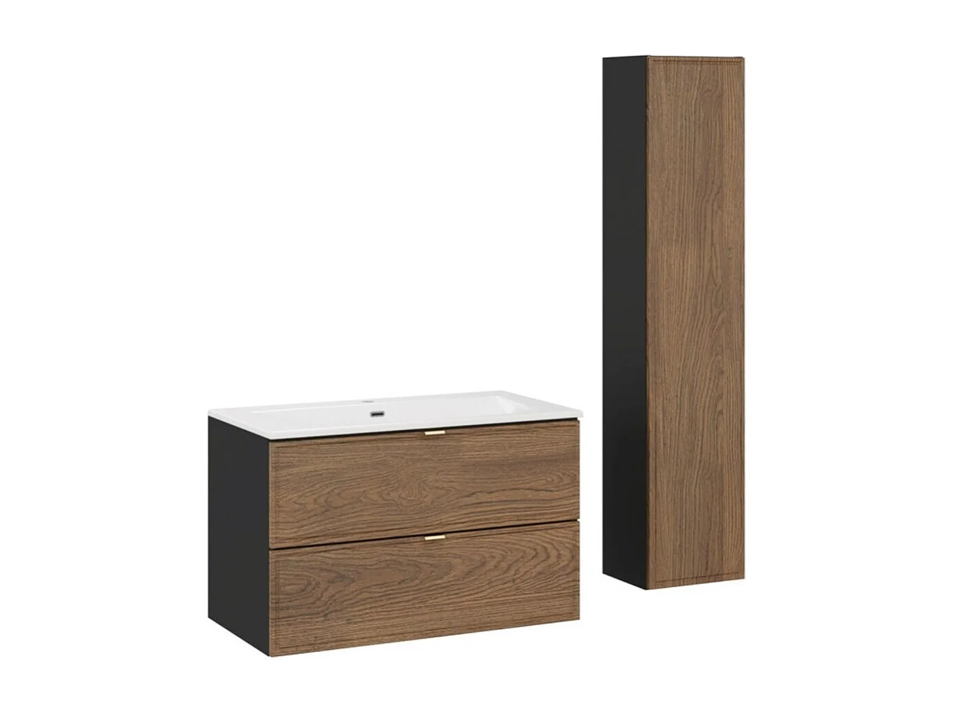 Ensemble de salle de bain SAVIA : meuble sous vasque 80cm + vasque encastrée blanche + colonne de rangement