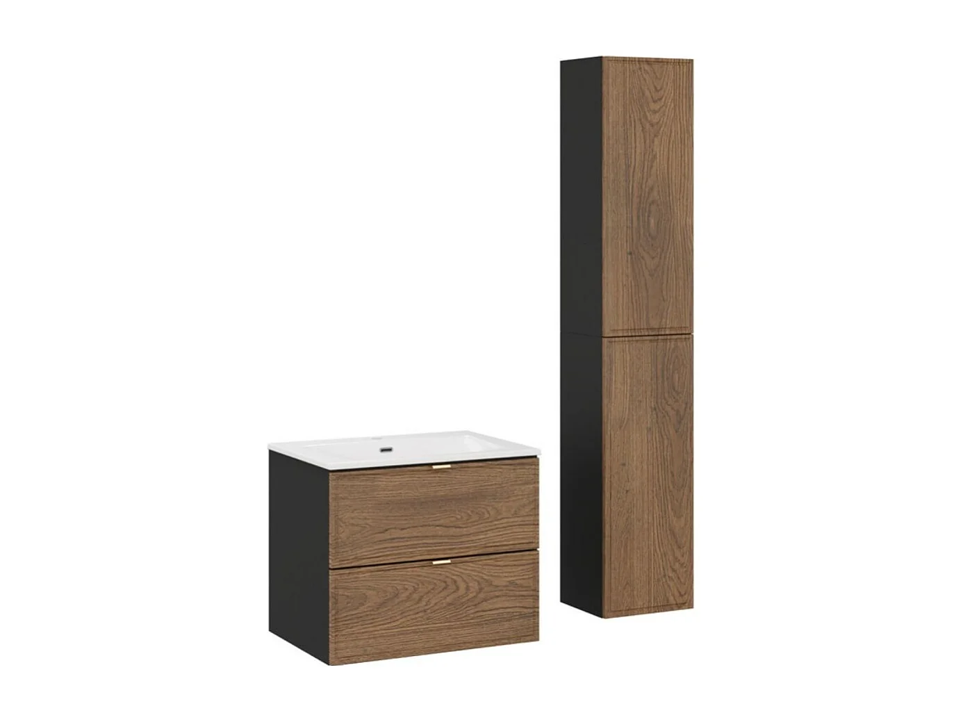 Ensemble de salle de bain SAVIA : meuble sous vasque 60cm + vasque à encastrer blanche + meubles de rangement