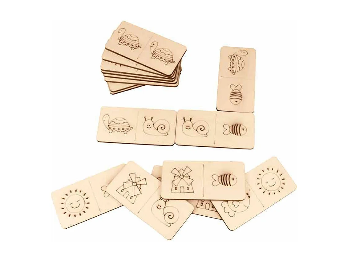 Jeu de dominos en bois - 24 pièces - 22 x 12 x 5,3 cm