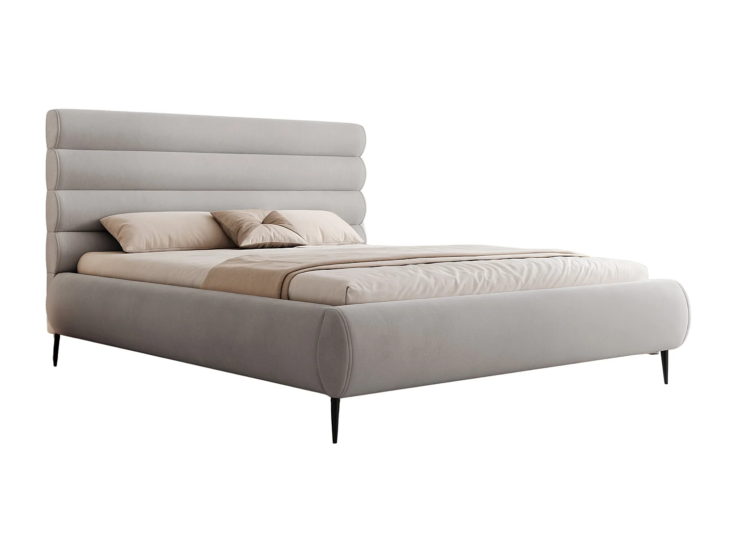 BESILIO Stijlvol bed met opbergruimte 180x200 Marbella II – gestoffeerd bed op hoge poten, houten lattenbodem – Lichtgrijs