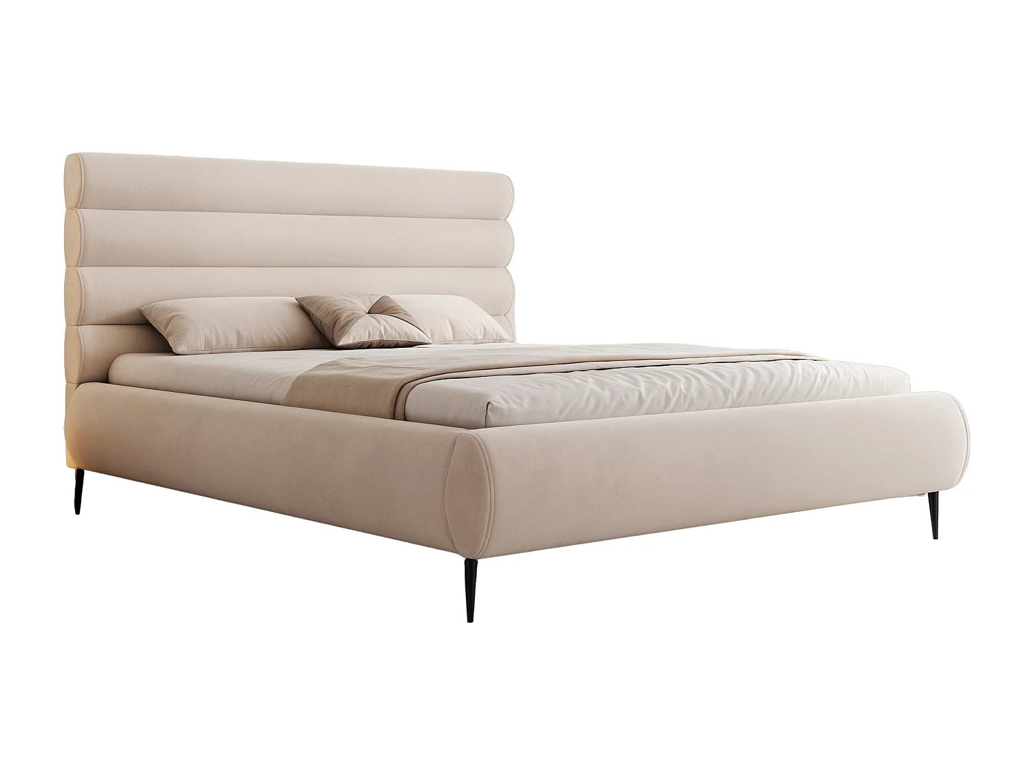 BESILIO Lit élégant avec coffre de rangement 160x200 Marbella II – lit tapissé sur hauts pieds, sommier en bois – Crème