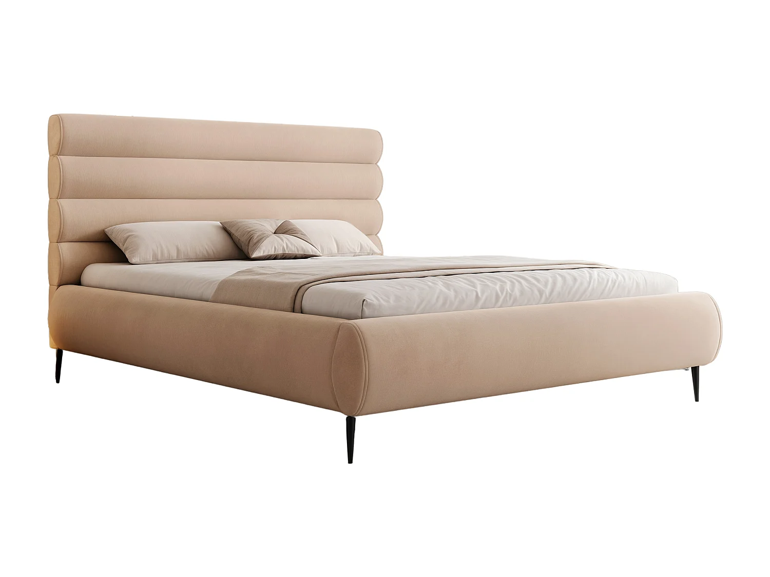 BESILIO Lit élégant avec coffre de rangement 200x200 Marbella II – lit tapissé sur hauts pieds, sommier en bois – Beige