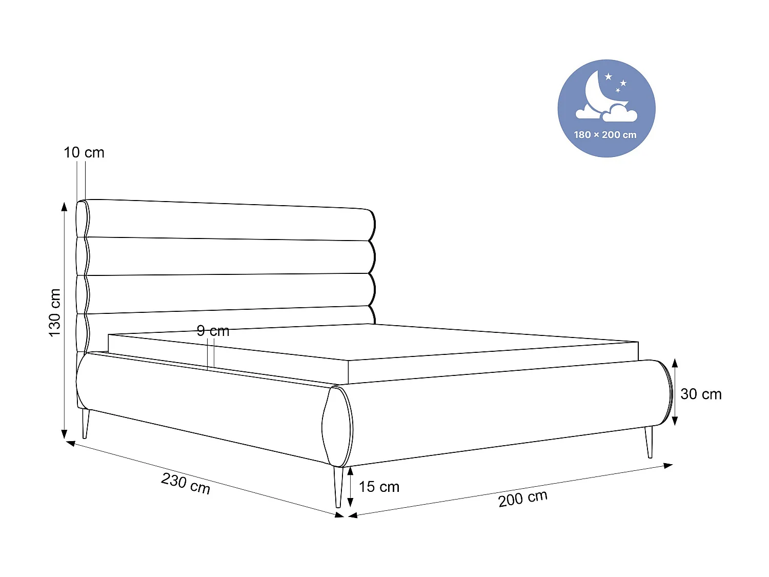 BESILIO Stylowe łóżko z pojemnikiem 180x200 Marbella II- łóżko tapicerowane na wysokich nogach, stelaż drewniany - Beżowe
