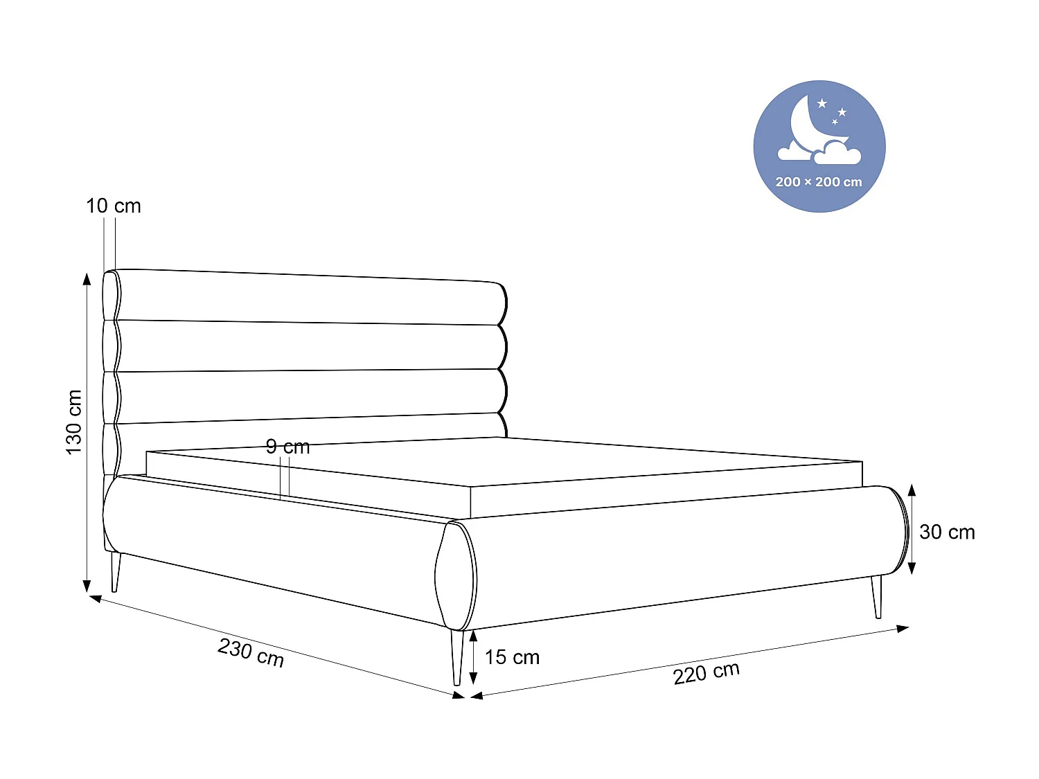 BESILIO Stijlvol bed met opbergruimte 200x200 Marbella II – gestoffeerd bed op hoge poten, houten lattenbodem – Crèmekleurig