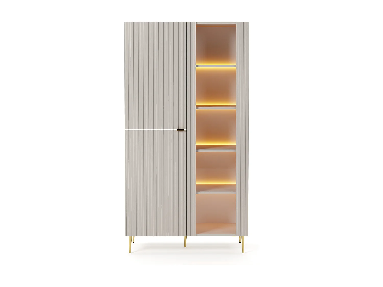 Vitrine 3 portes avec LEDs - Beige et doré - YESINIA