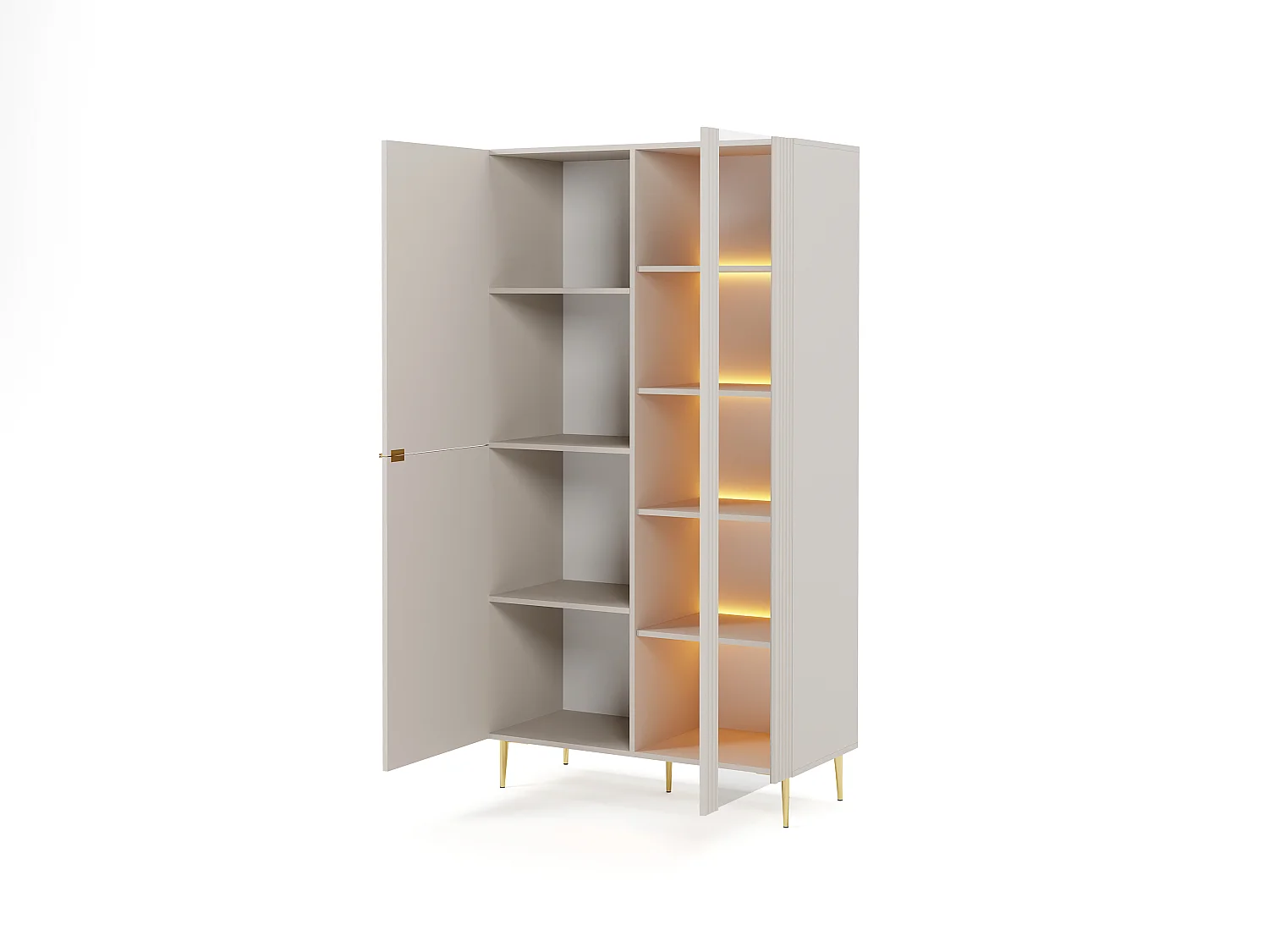Vitrine 3 portes avec LEDs - Beige et doré - YESINIA