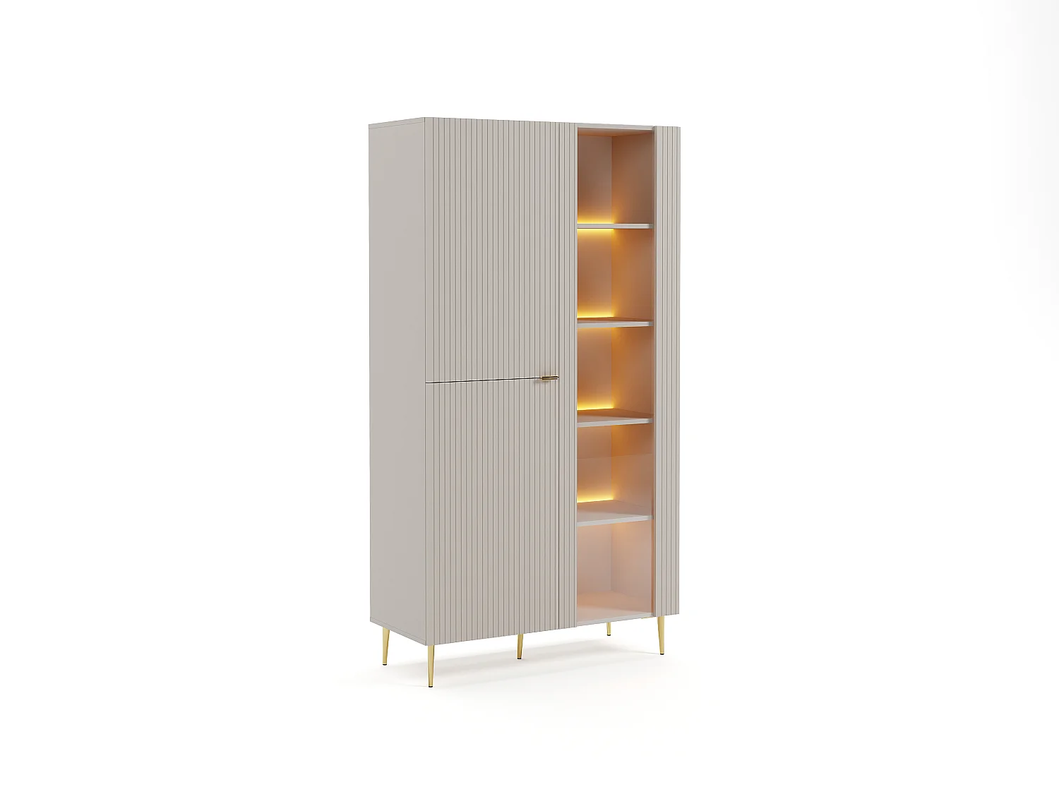 Vitrine 3 portes avec LEDs - Beige et doré - YESINIA
