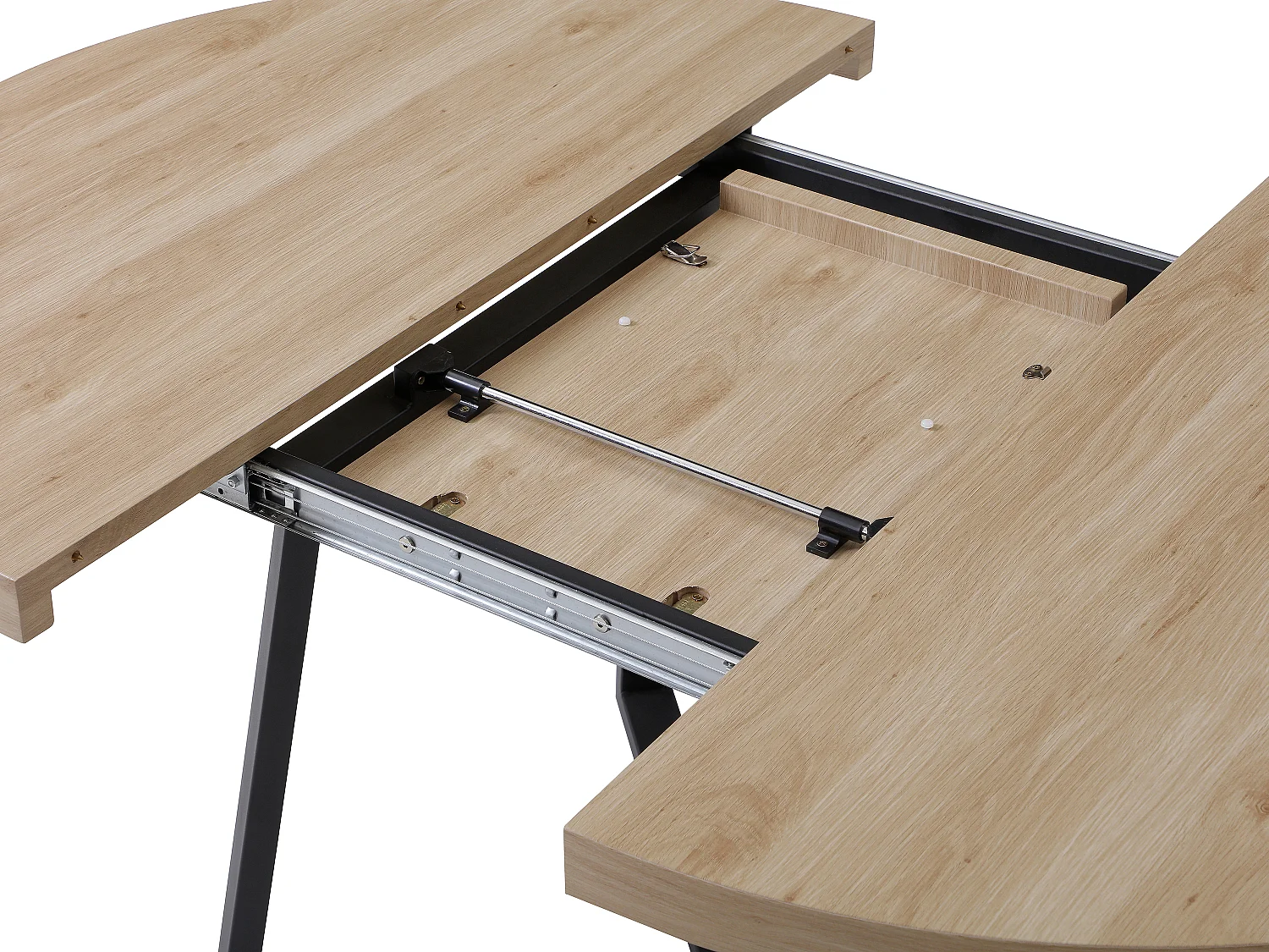 Table à manger extensible 4 à 6 personnes en MDF et métal - Naturel clair et noir - ILONINA