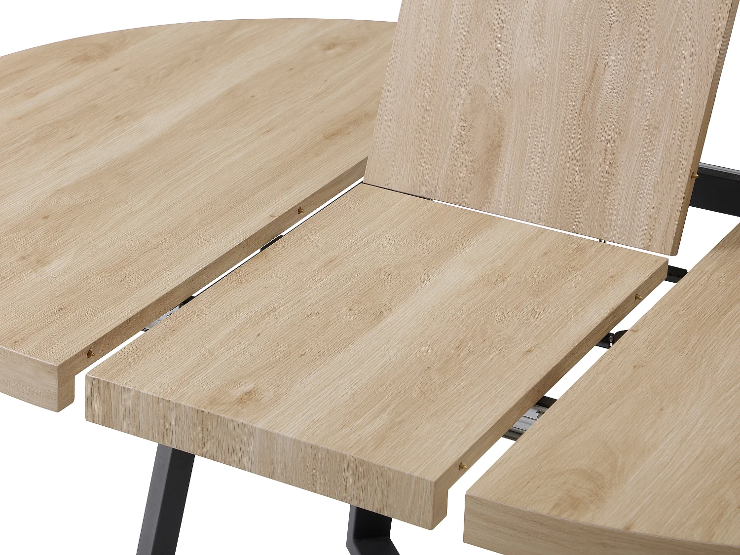 Table à manger extensible 4 à 6 personnes en MDF et métal - Naturel clair et noir - ILONINA