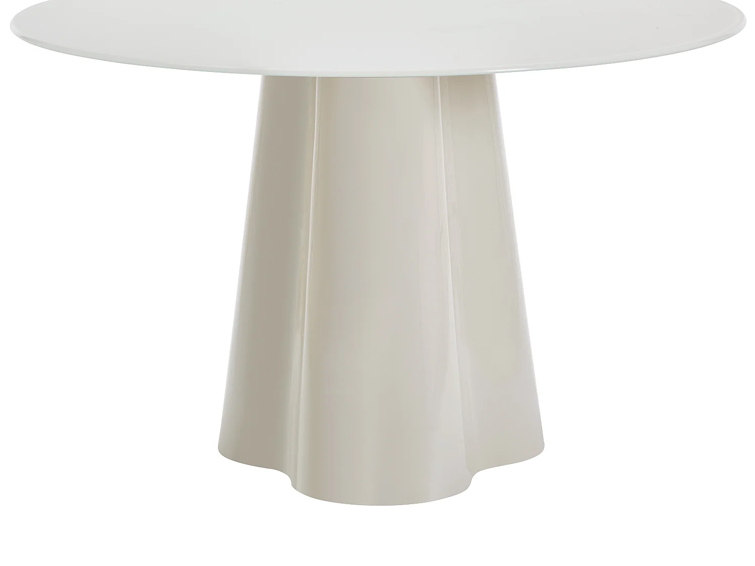 Table à manger ronde 4 personnes en MDF et verre trempé - Beige laqué - AVALINA