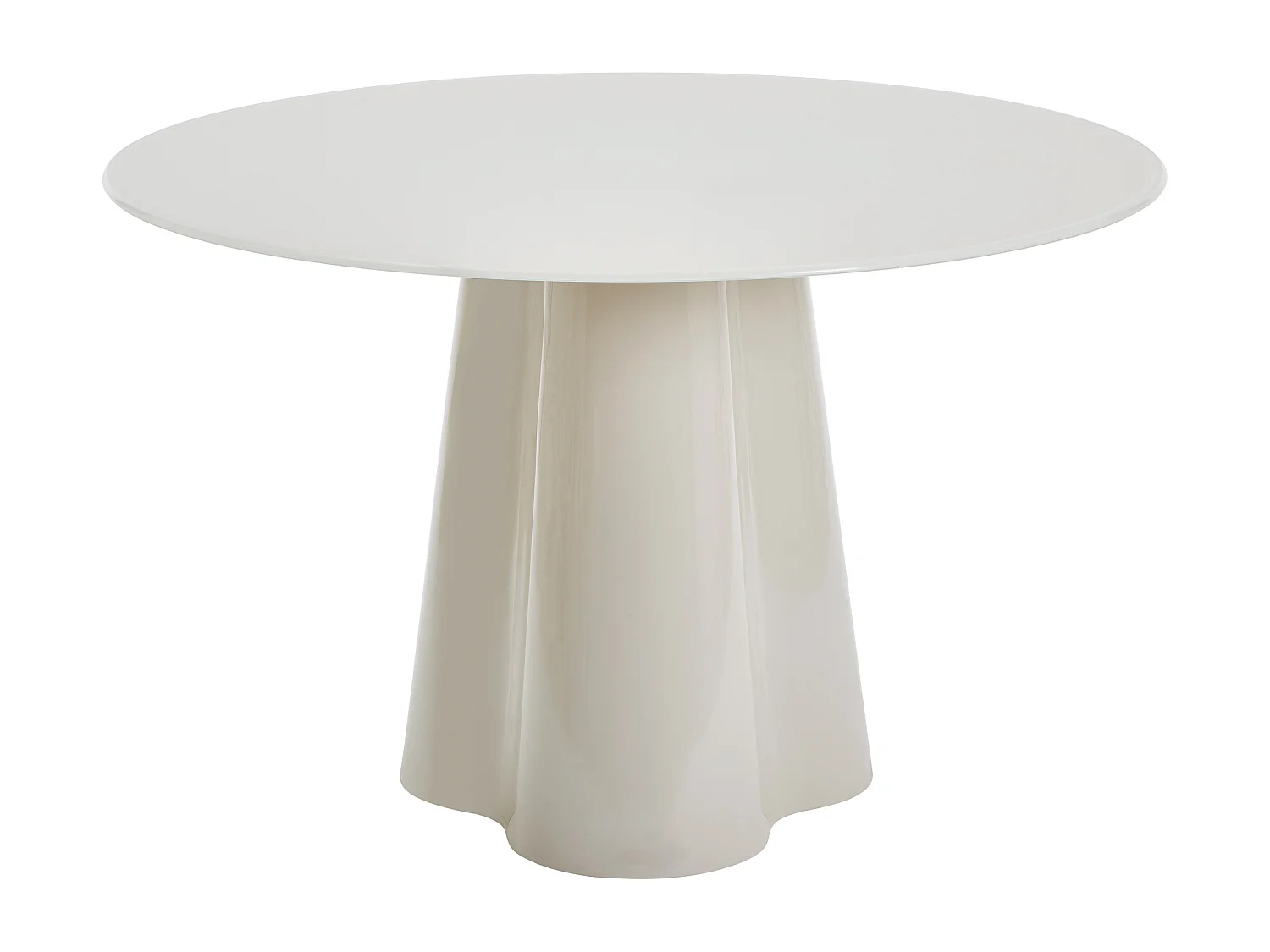 Table à manger ronde 4 personnes en MDF et verre trempé - Beige laqué - AVALINA