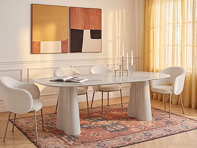 Table à manger 8 personnes en MDF et verre trempé - Beige laqué - AVALINA