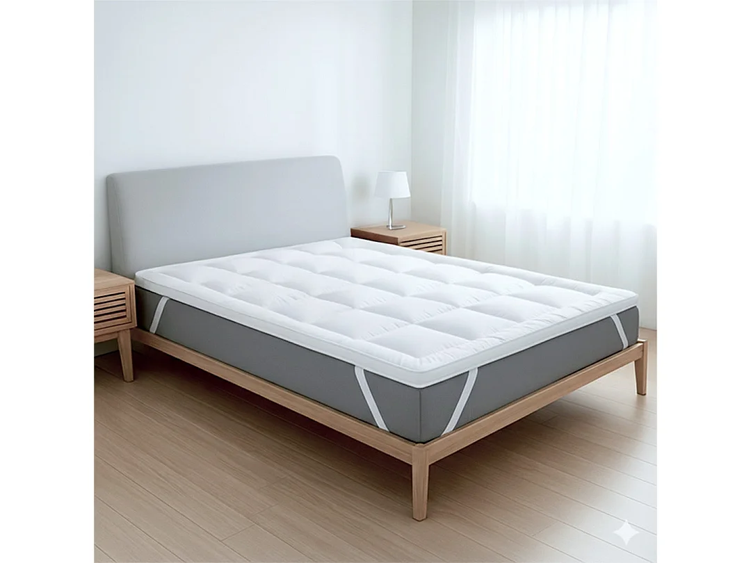 Surmatelas King Size | Protège-Matelas Matelassé avec Garnissage 800 g/m² | Housse en Microfibre Respirante avec Sangles Élastiques d’Angle |180x200