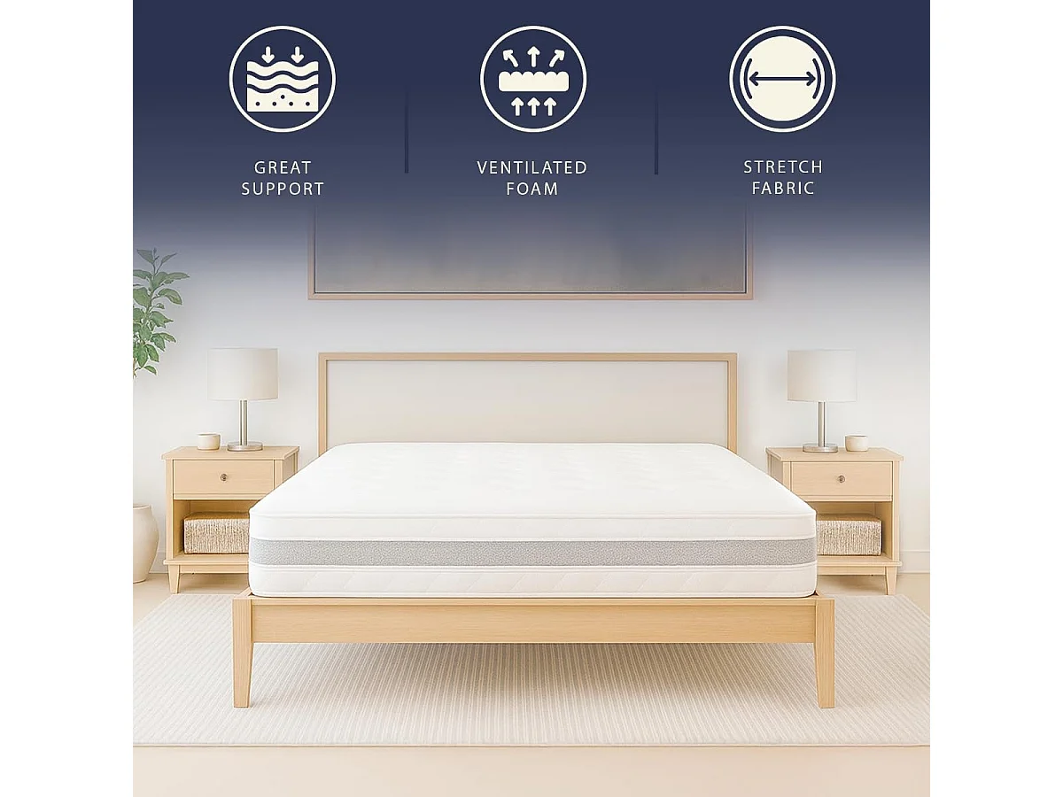 Matelas Scandinave 140x190 The White Stone | Memory H20 | 3D Air, Hypoallergénique, Anti-Milben, 7 Zones