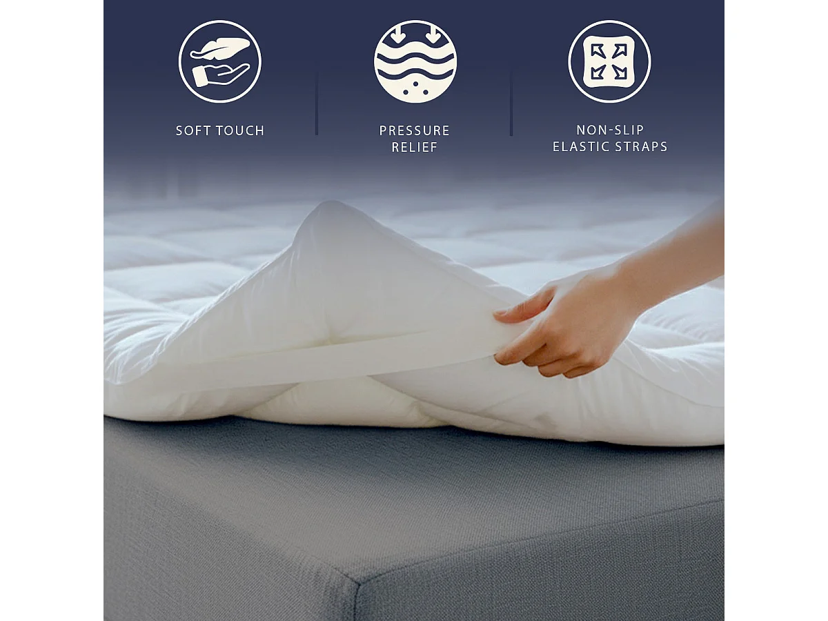 Surmatelas Simple | Protège-Matelas Matelassé avec Garnissage 1000 g/m² | Housse en Microfibre Respirante avec Sangles Élastiques d’Angle |90x190