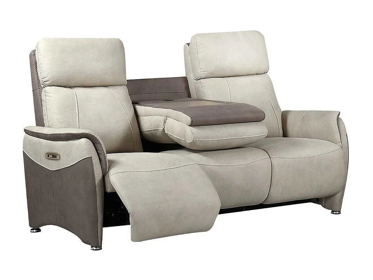 Ensemble canapé relax électrique 3 places + canapé fixe 2 places tissu micro grain brun - SANGY