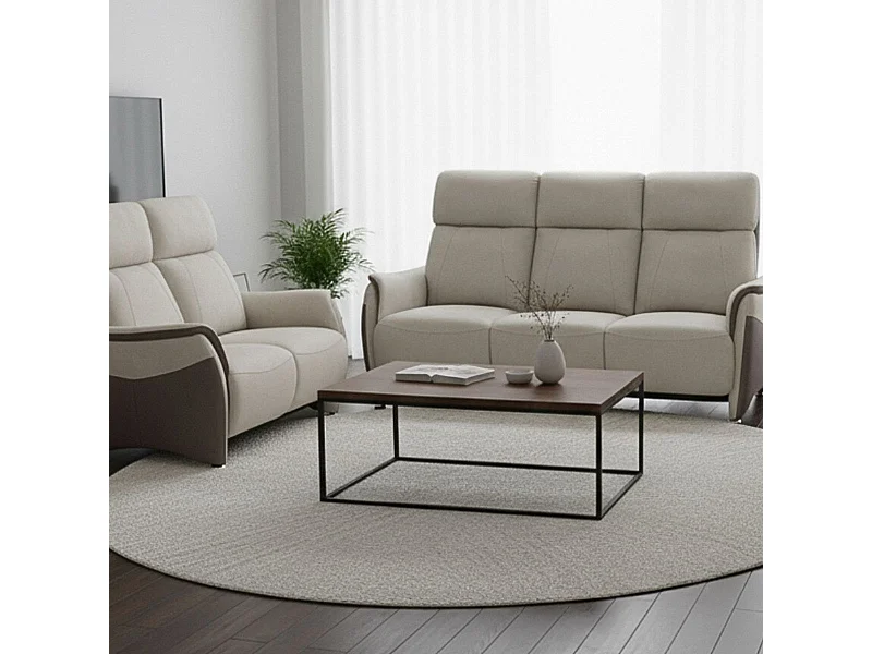 Ensemble canapé relax électrique 3 places + canapé fixe 2 places tissu micro grain brun - SANGY