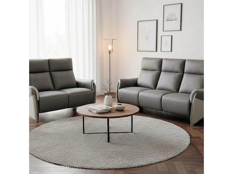 Ensemble canapé relax électrique 3 places + canapé fixe 2 places tissu micro grain gris - SANGY