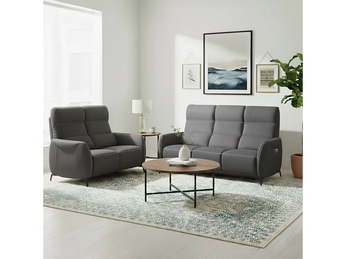 Ensemble canapé relax électrique 3pl + canapé fixe 2pl tissu micro peau gris foncé - SMALK