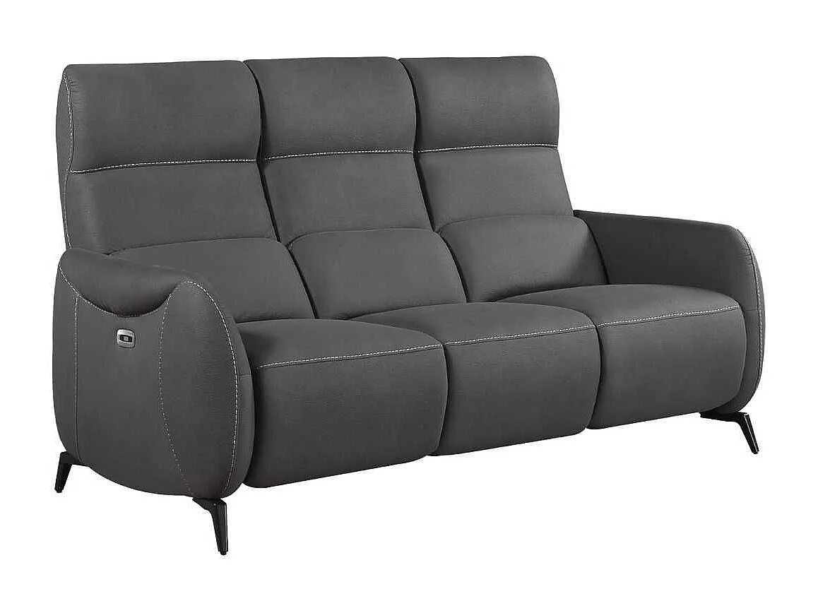 Ensemble canapé relax électrique 3pl + canapé fixe 2pl tissu micro peau gris foncé - SMALK