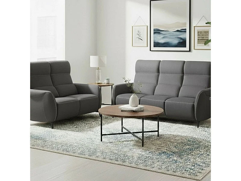 Ensemble canapé relax électrique 3pl + canapé fixe 2pl tissu micro peau gris foncé - SMALK