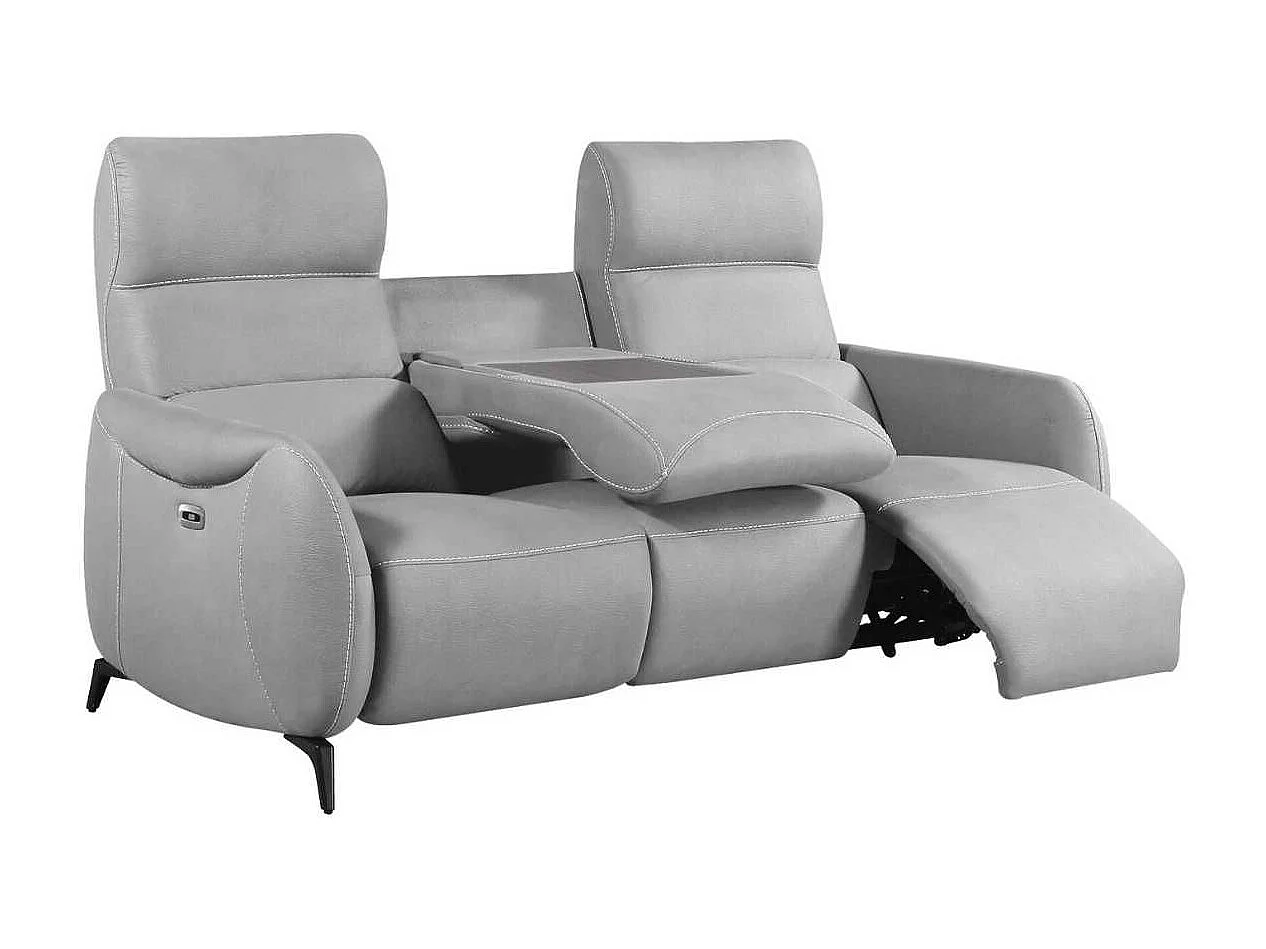 Ensemble canapé relax électrique 3pl + canapé fixe 2pl tissu micro peau gris clair - SMALK