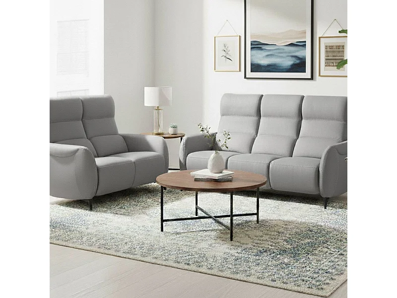 Ensemble canapé relax électrique 3pl + canapé fixe 2pl tissu micro peau gris clair - SMALK