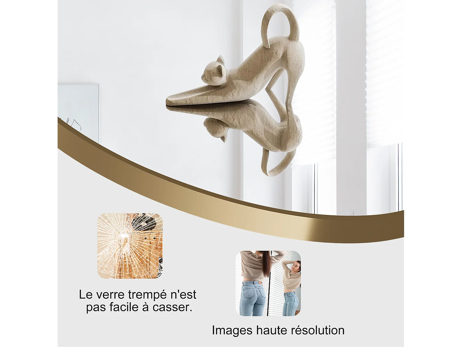 Miroir debout arqué 174×63 cm avec cadre Doré – Design élégant et vintage, polyvalent (accrocher ou poser)