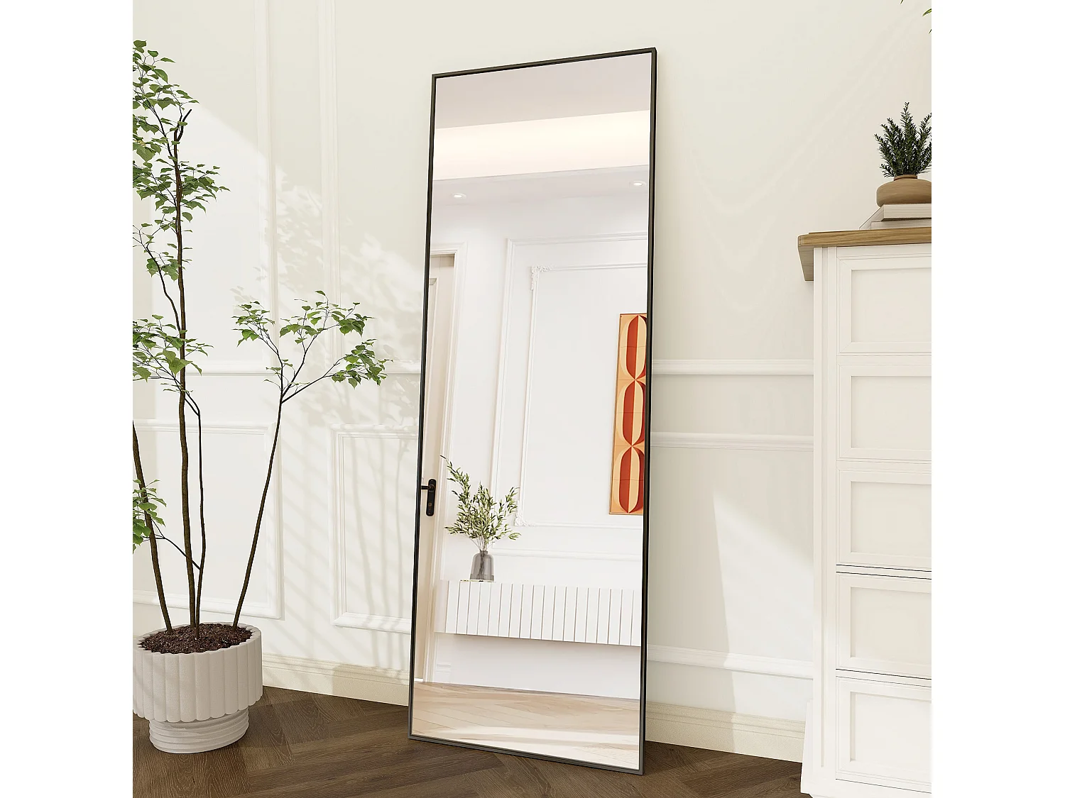 Miroir debout rectangulaire 174×63 cm avec cadre noir – Design minimaliste et moderne