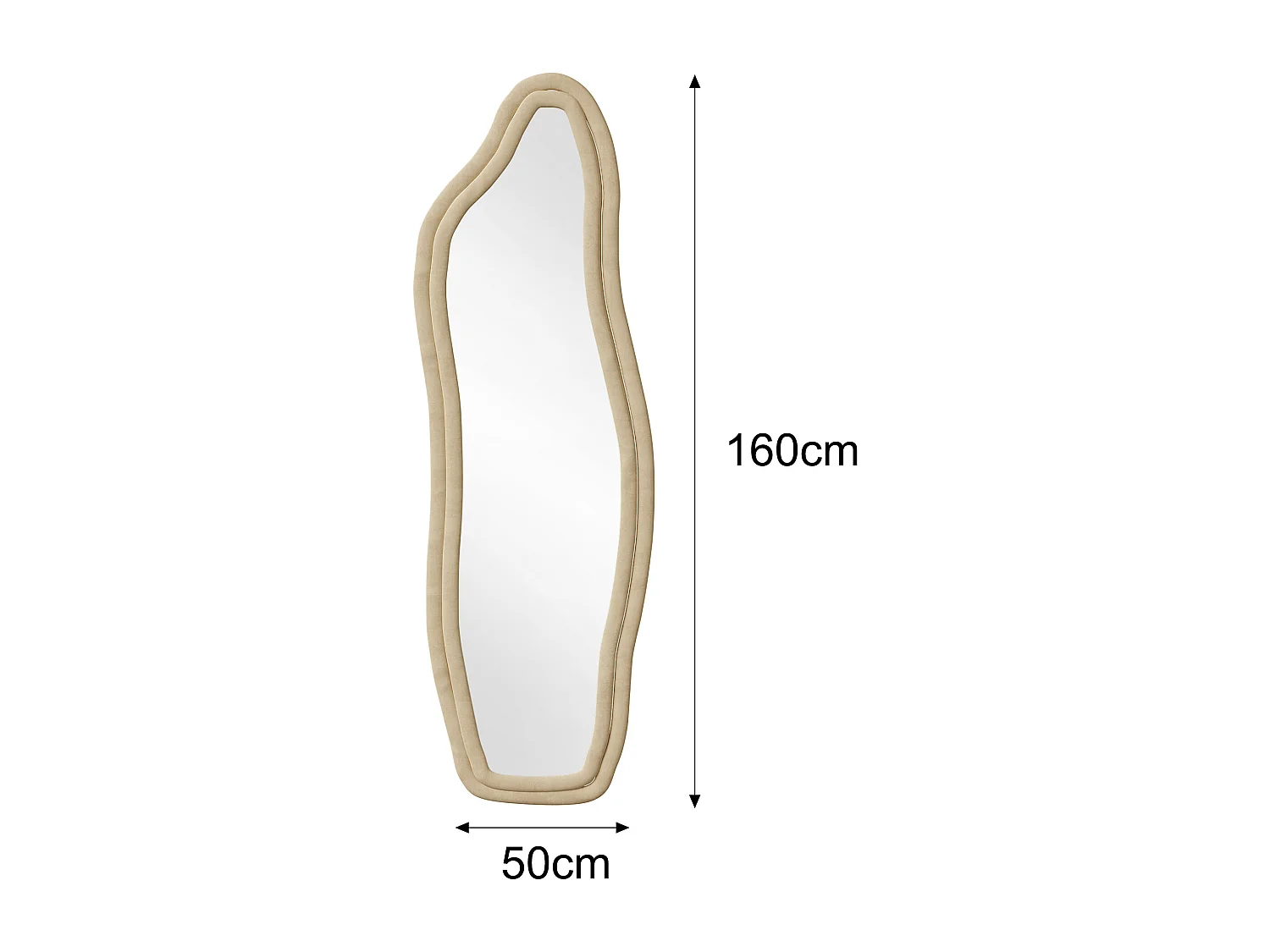 Miroir irrégulier 160×50 cm avec cadre en velours doré – Design moderne, verre trempé HD