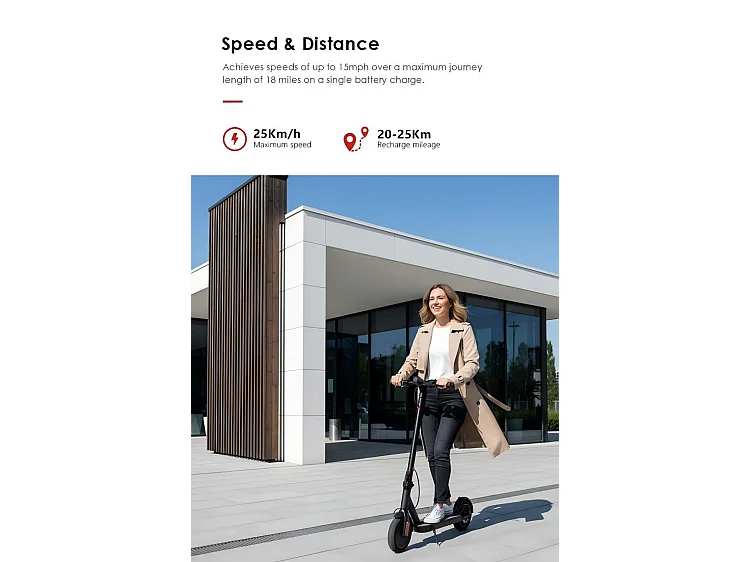 Trottinette Électrique Pliable T1 350W, Batterie 36V 10.4Ah, Vitesse 25–30 km/h, Autonomie 25–30 km, Roues 8.5", Charge 120 kg, Frein Disque, IPX5