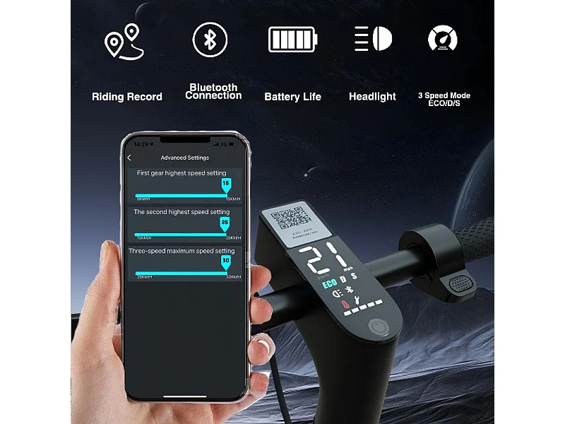 Trottinette Électrique Pliable T1 350W, Batterie 36V 10.4Ah, Vitesse 25–30 km/h, Autonomie 25–30 km, Roues 8.5", Charge 120 kg, Frein Disque, IPX5