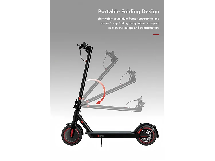 Trottinette Électrique Pliable T1 350W, Batterie 36V 10.4Ah, Vitesse 25–30 km/h, Autonomie 25–30 km, Roues 8.5", Charge 120 kg, Frein Disque, IPX5