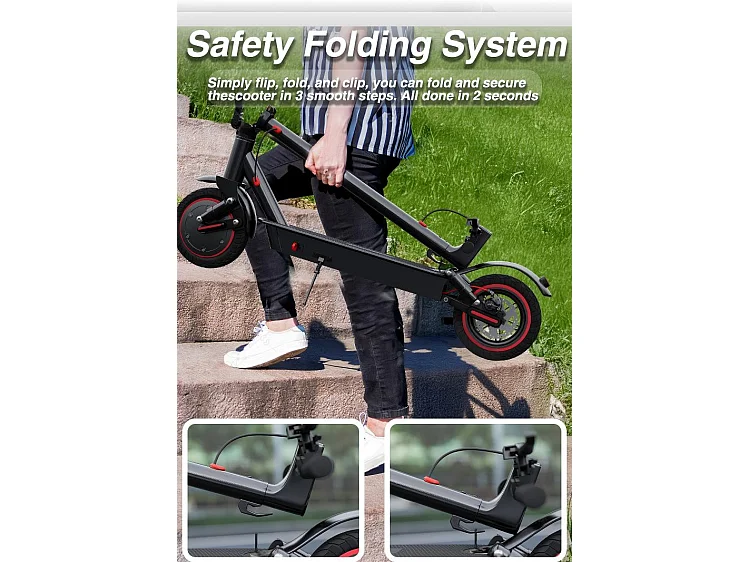 Trottinette Électrique Pliable T1 Pro 350W, Batterie 36V 10.4Ah, Roues 10", Double Amortisseur, 25–30 km/h, 20–25 km, Charge 120 kg, IPX5