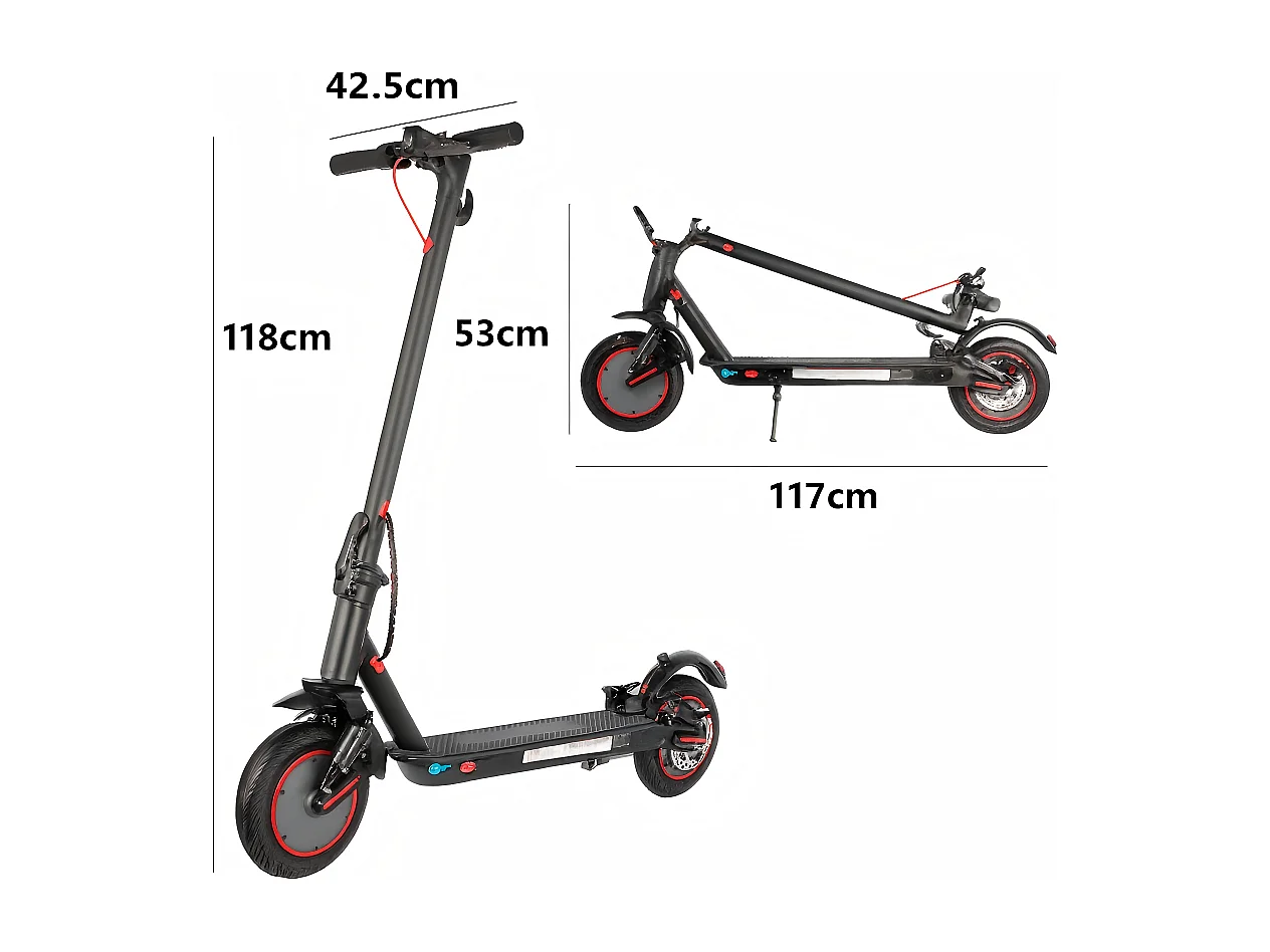 Trottinette Électrique Pliable T1 Pro 350W, Batterie 36V 10.4Ah, Roues 10", Double Amortisseur, 25–30 km/h, 20–25 km, Charge 120 kg, IPX5
