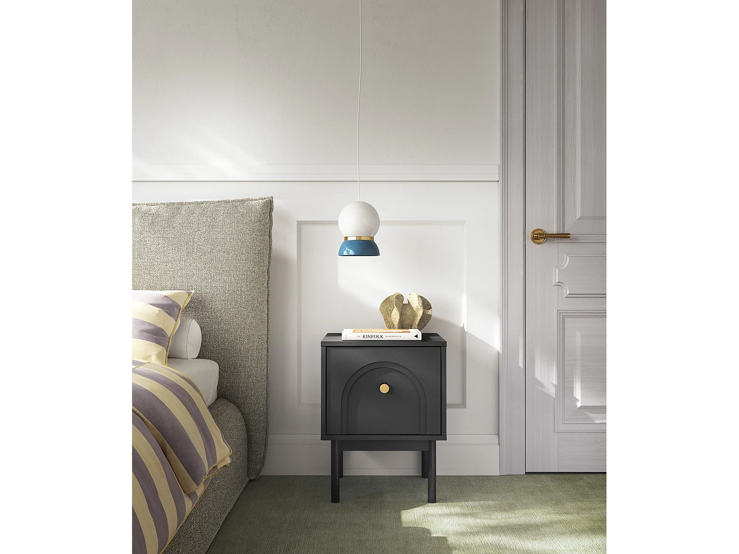 Table de chevet Mazoma 1P noir / noir / doré