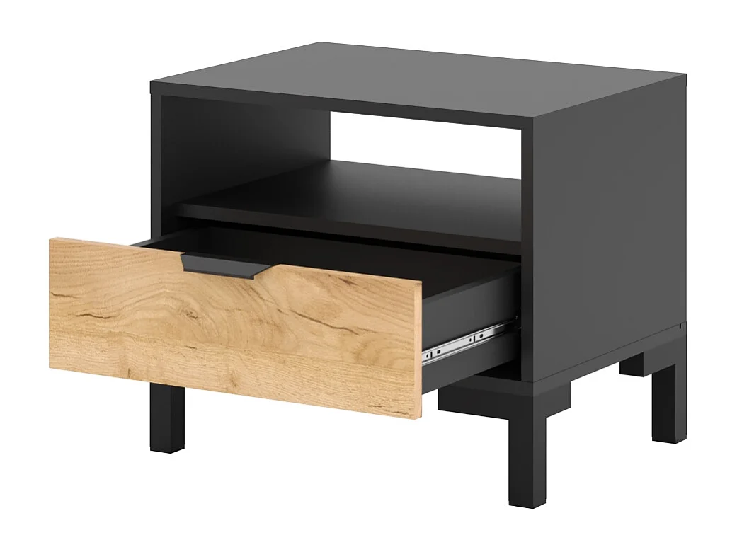 Comodino Ballagio 1C nero/rovere craft oro