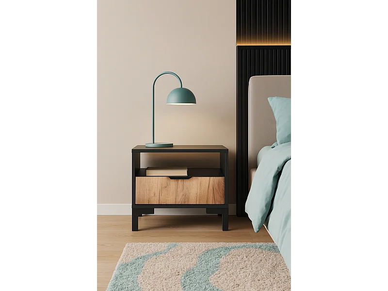 Comodino Ballagio 1C nero/rovere craft oro