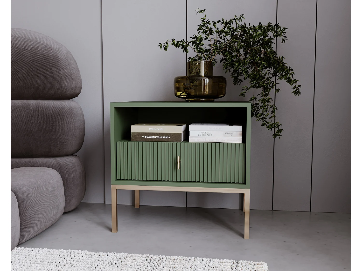 Nachtkastje Maggiore rookgroen / goud/ goud