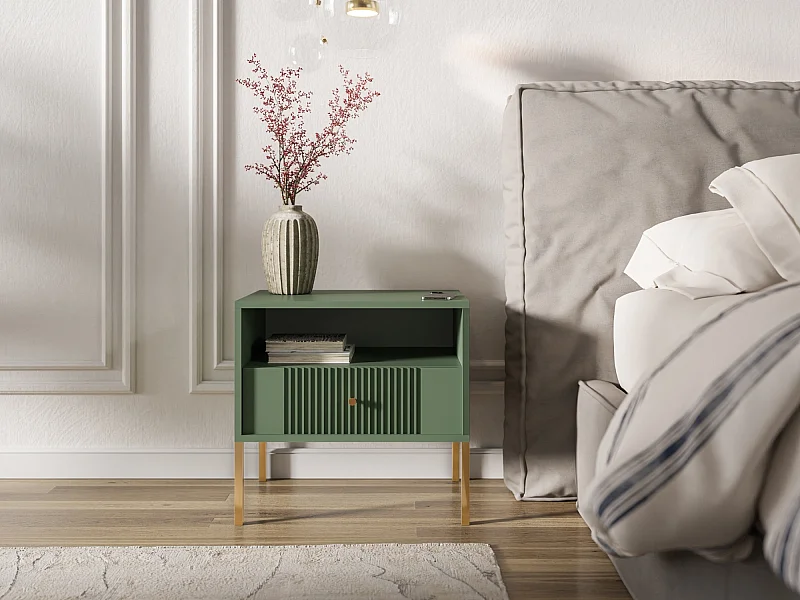 Table de chevet Iseo vert fumé / doré / doré