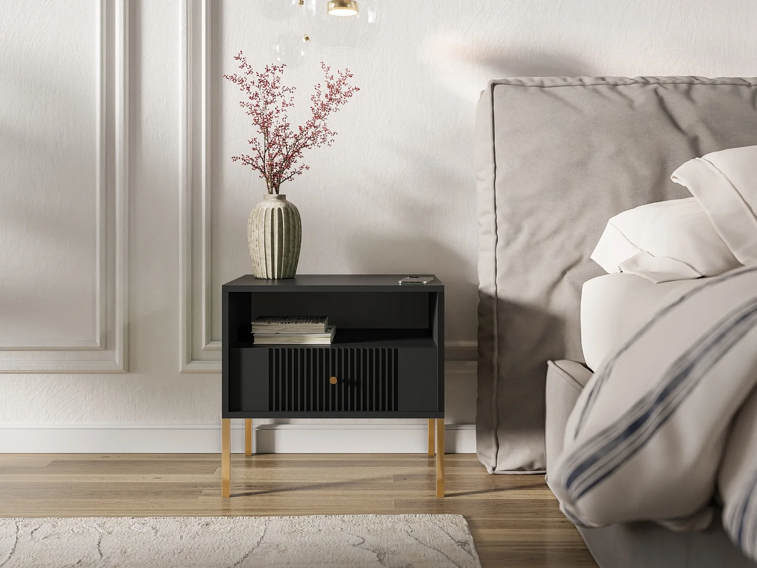 Table de chevet Iseo noir / doré / doré